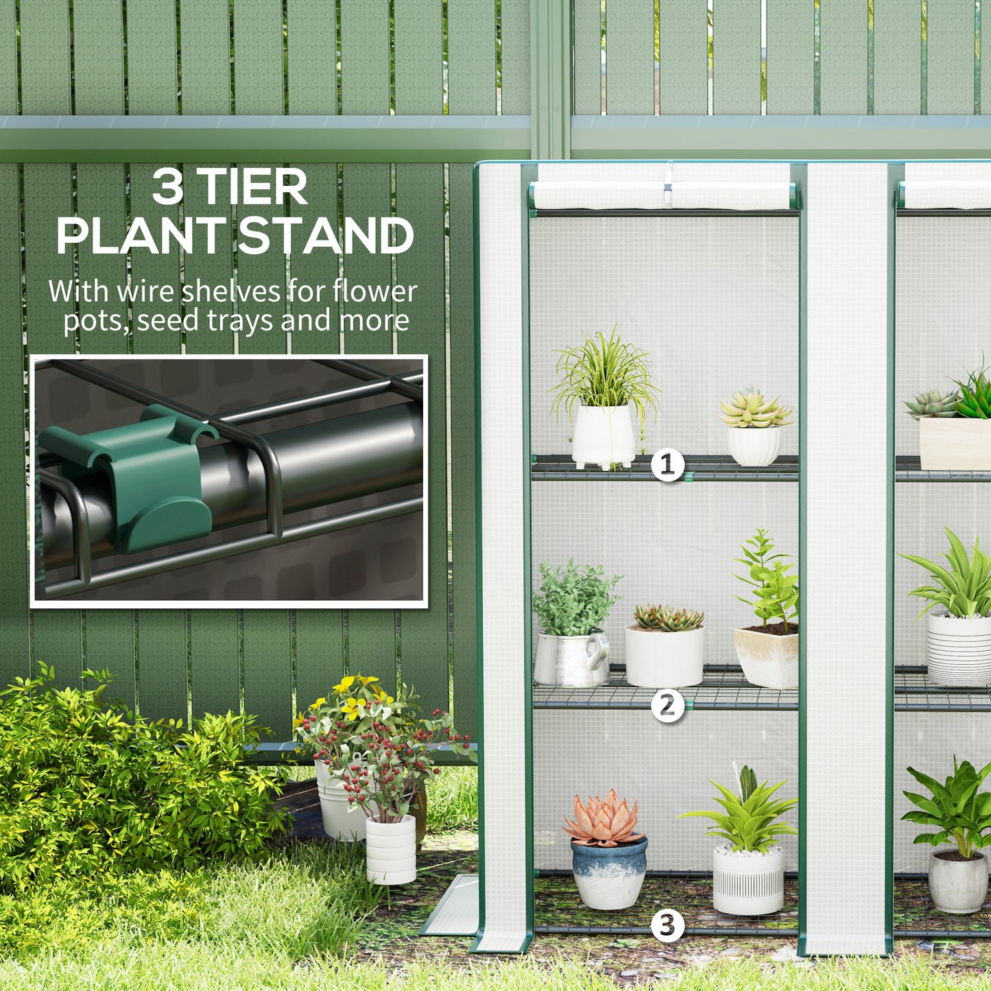 Outsunny Three-Tier Mini Greenhouse - Green Border