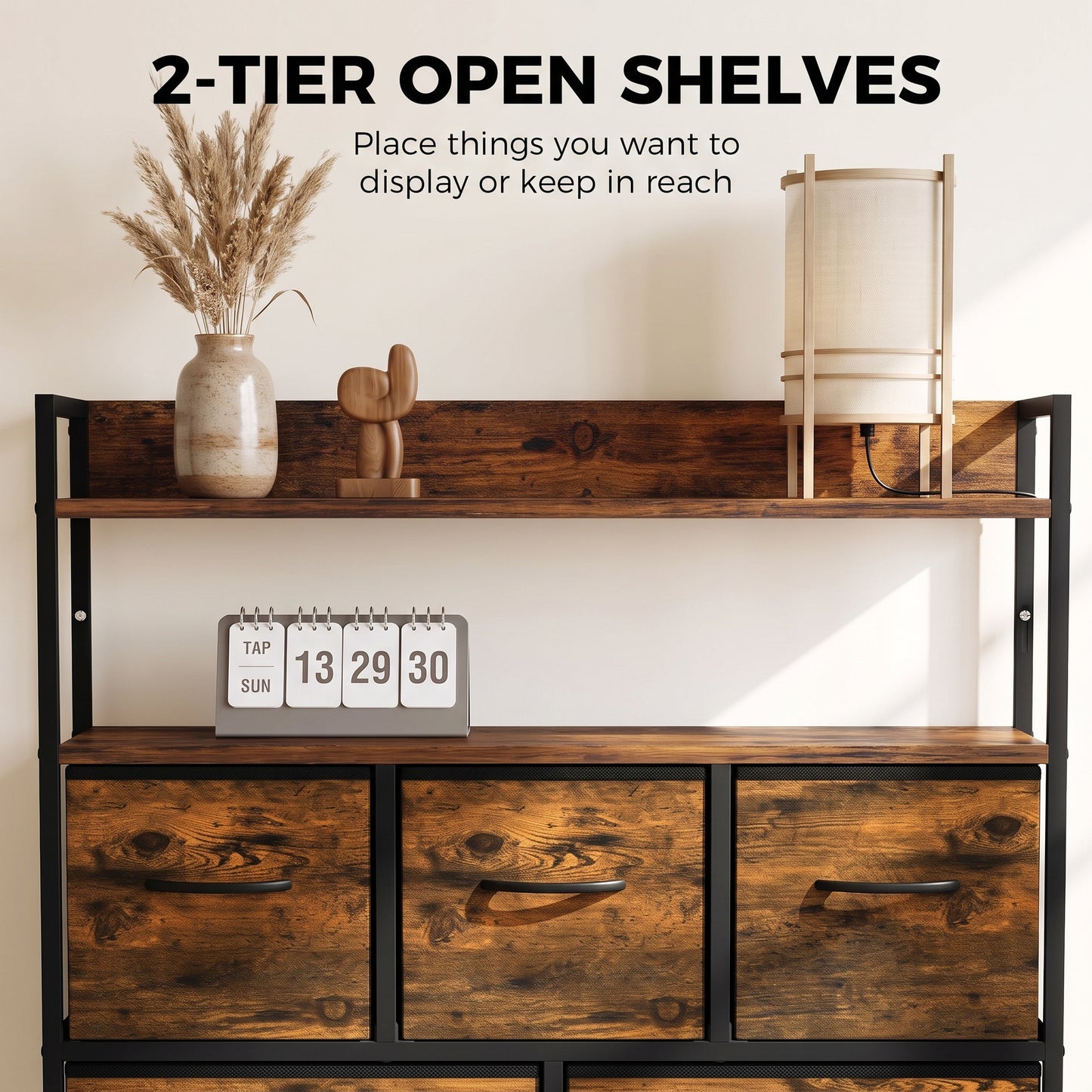 HOMCOM Chest of Drawers, Bedroom Fabric Dresser with 7 Drawers, Storage Organiser Unit with Open Shelves, Rustic Brown