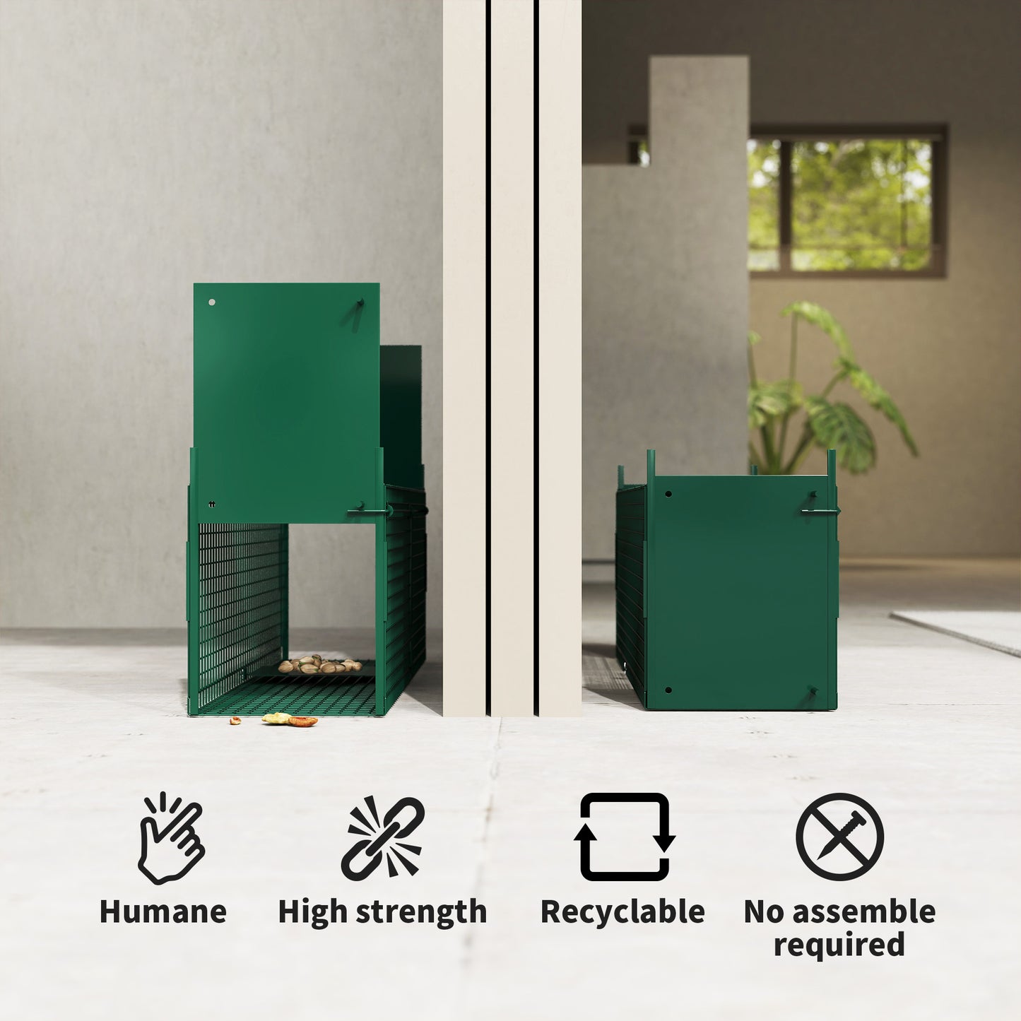 Outsunny Humane Rat & Squirrel Trap, Double Doors, Live Cage for Catch & Release of Mice, Rats, Rodents, Indoor/Outdoor, 60x18x20cm, Green