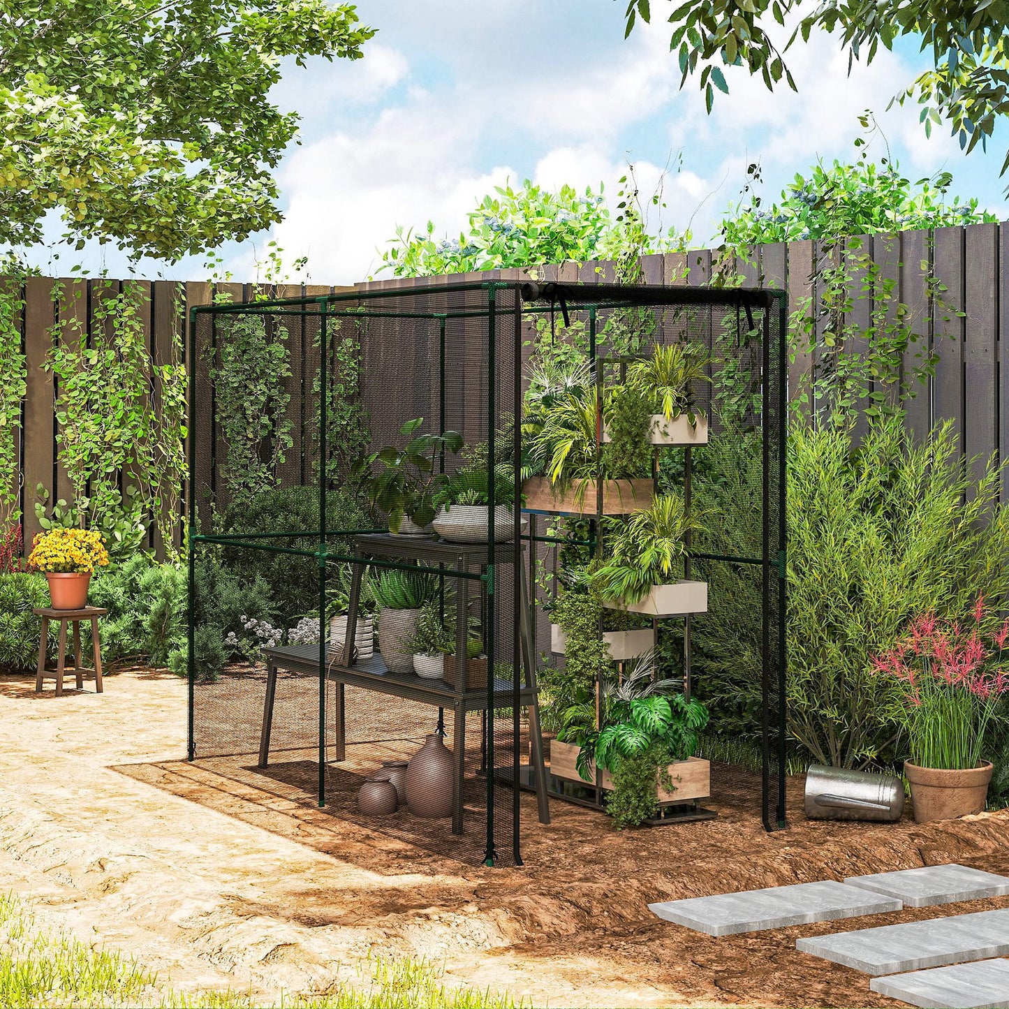 Outsunny Fruit Cage Bird Netting, Brassica Cage Plant Protection Tent with Zipped Door, Anti Bird, Insects, Small Animals, Black