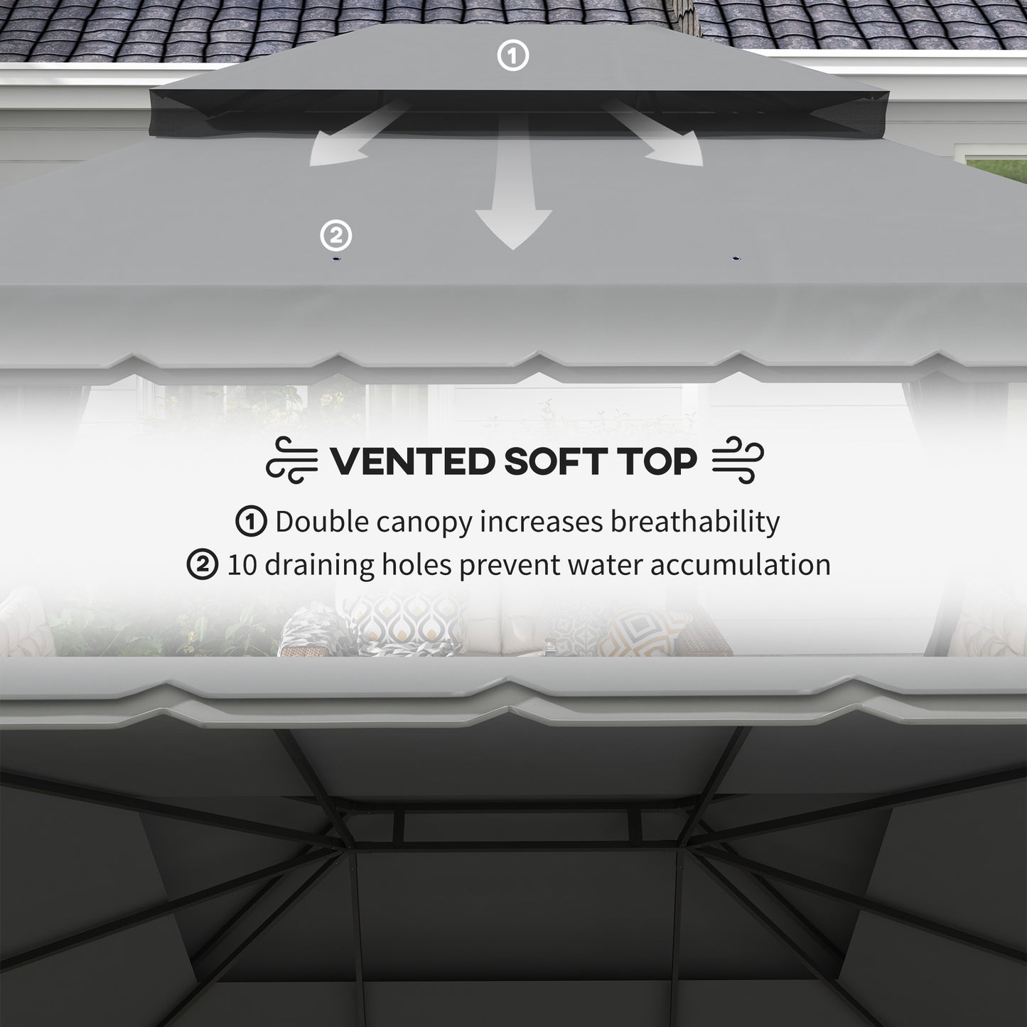 Outsunny 3 x 4m Aluminium Garden Gazebo, Marquee Canopy Shelter Pavilion Party Tent with Nets and Curtains for Garden and Deck, Light Grey