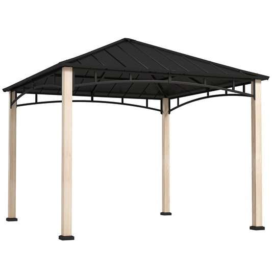 Outsunny 3x3m Hardtop Gazebo: Metal Roof, Wood Grain Columns, Top Hook for Patio/Deck Garden Use