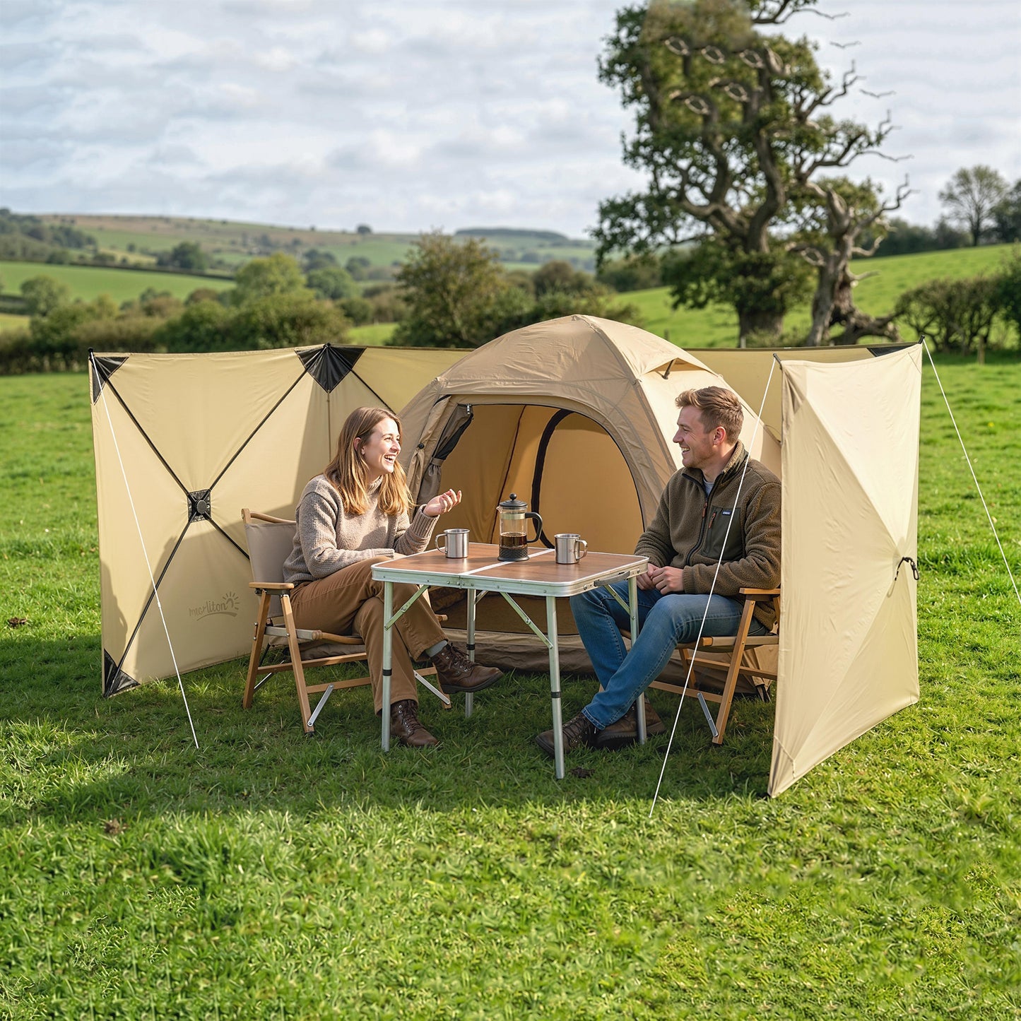 Outsunny Camping Windbreak Pop Up Windbreaker Blocker for Beach Caravan Outdoor 480 x 120 cm