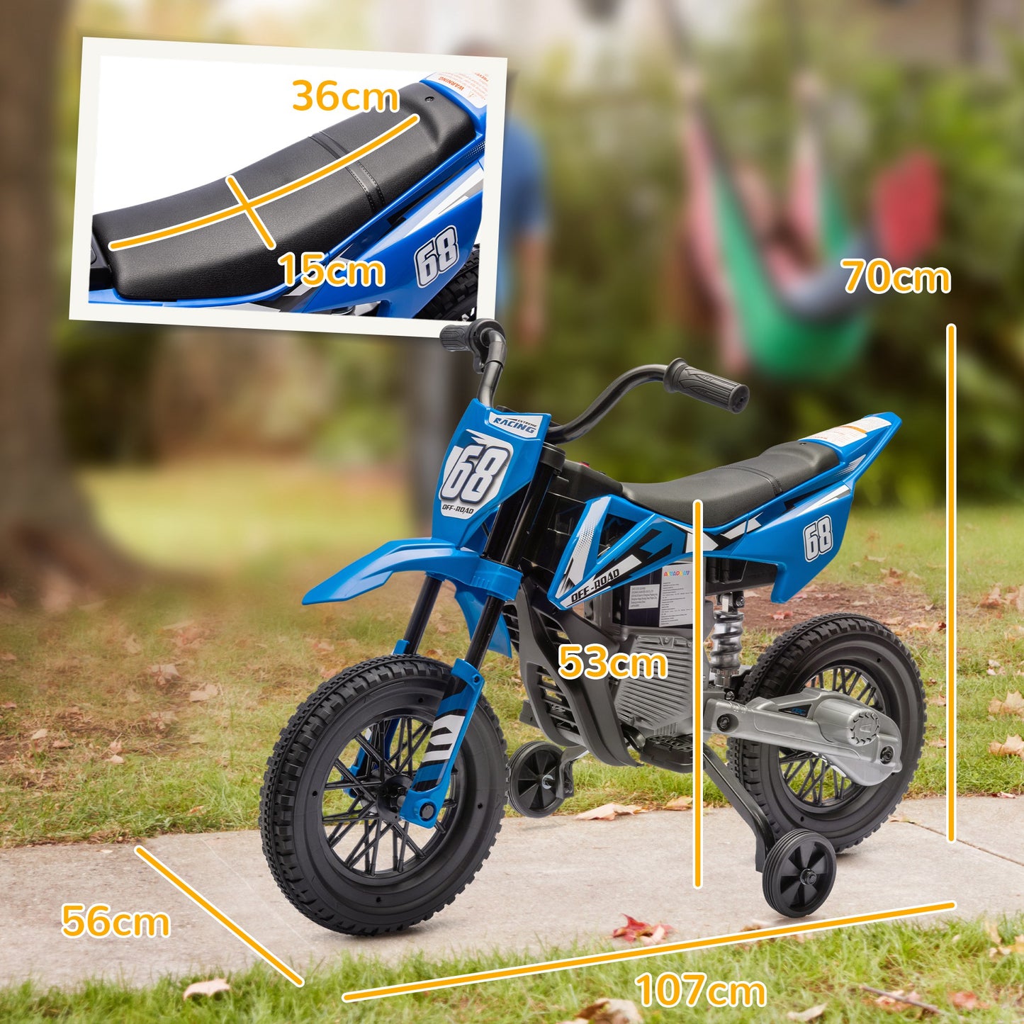AIYAPLAY 12V Kids Electric Motorbike, Kids Electric Ride on Motorcycle w/ Twist Grip Throttle, Training Wheels - Blue