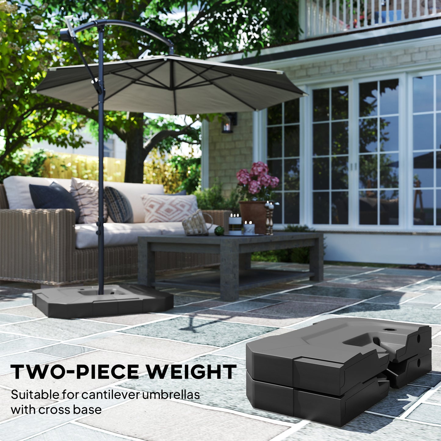 Outsunny 2PCS Umbrella Weights for Cantilever Parasols, Parasol Base Weights, 80 kg for Water or 105 kg Water and Sand Mix, Black