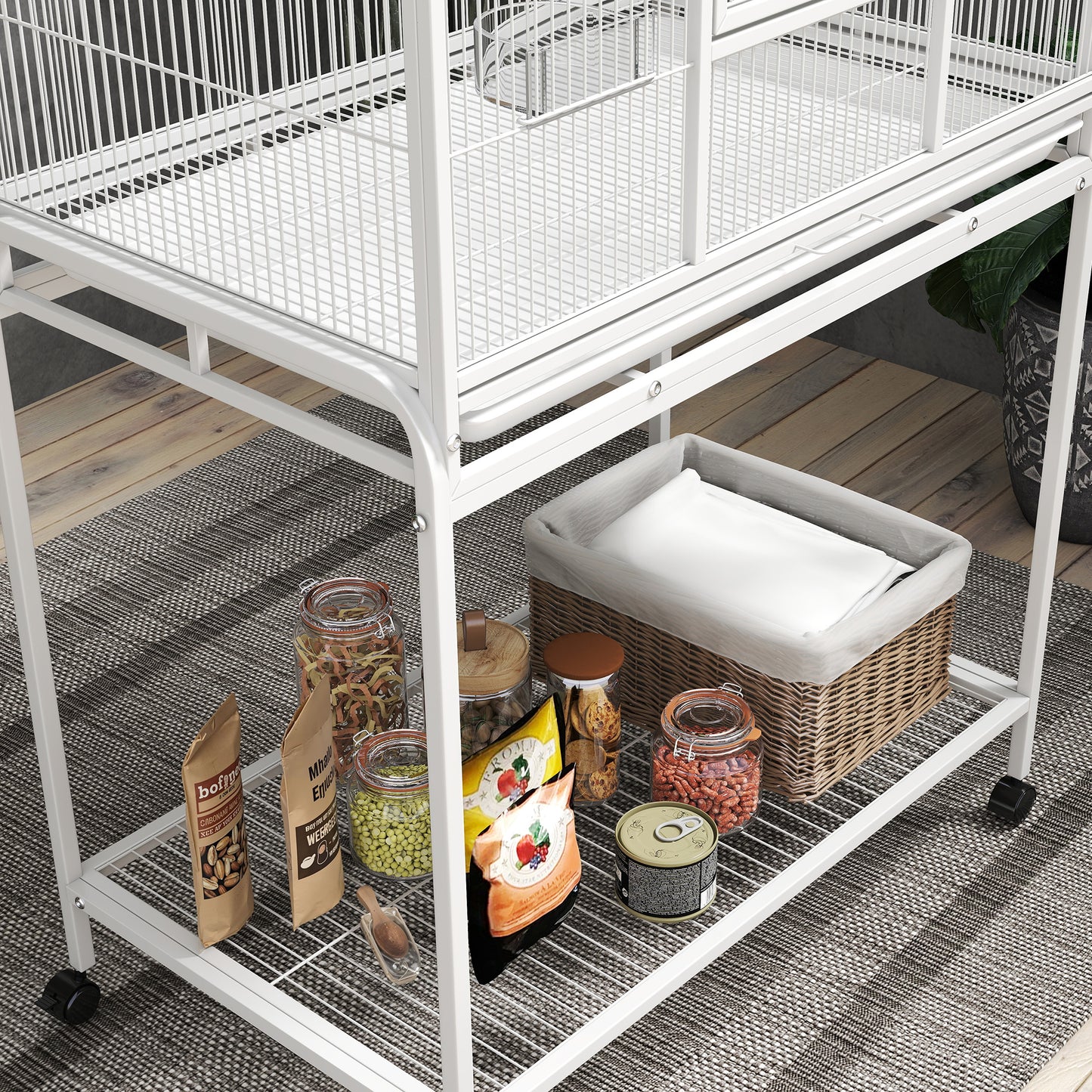 PawHut Large Bird Cage Budgie Cage with Stand, Storage Shelf, Wood Perch for Parrot, 81 x 48 x 162.5 cm, White