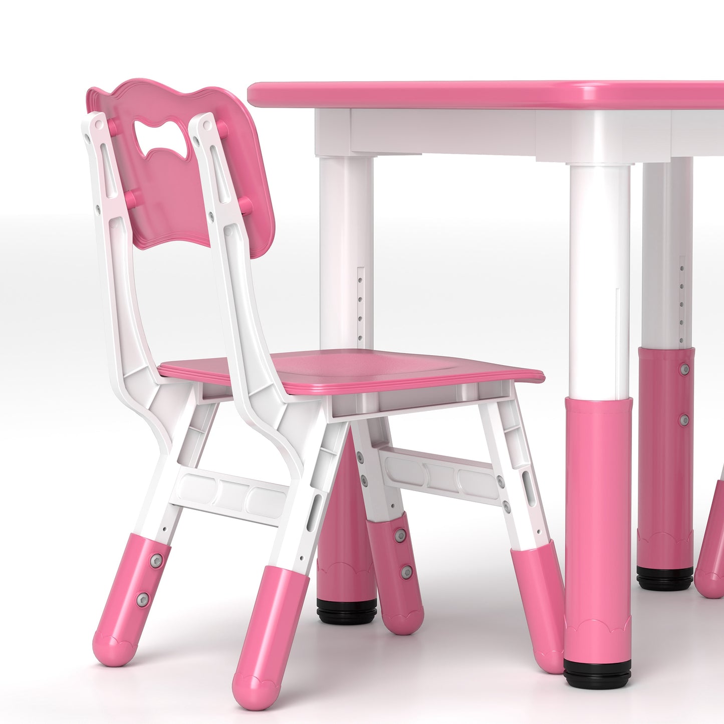 AIYAPLAY Height Adjustable Toddler Table and Chair Set, 3 Pcs Children Activity Table w/ 2 Chairs, for Playroom, Bedroom - Pink