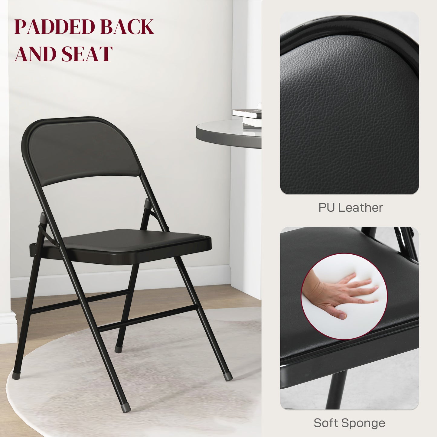HOMCOM Set of Four Cushioned Steel Folding Chairs - Black
