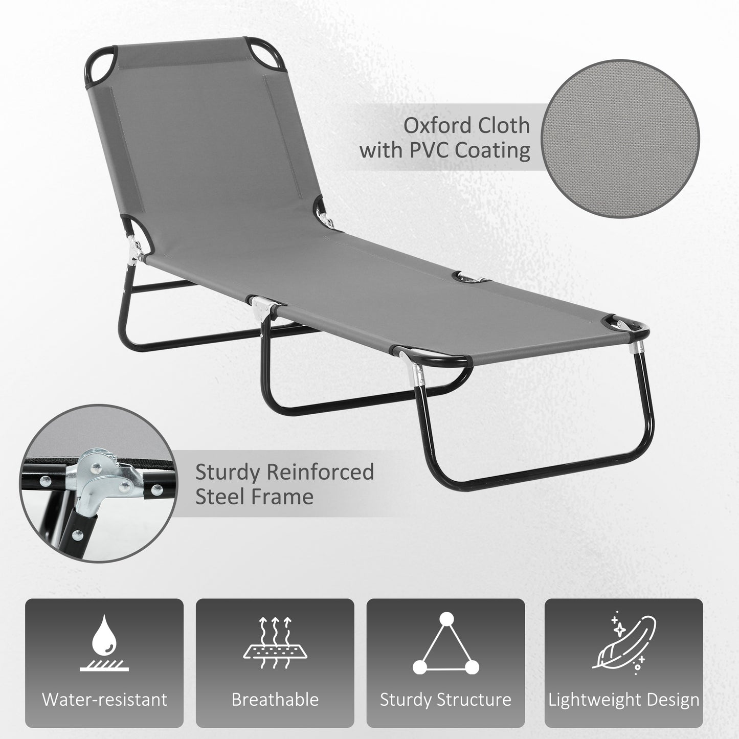 Outsunny Garden Sun Lounger with Five-Position Back - Grey