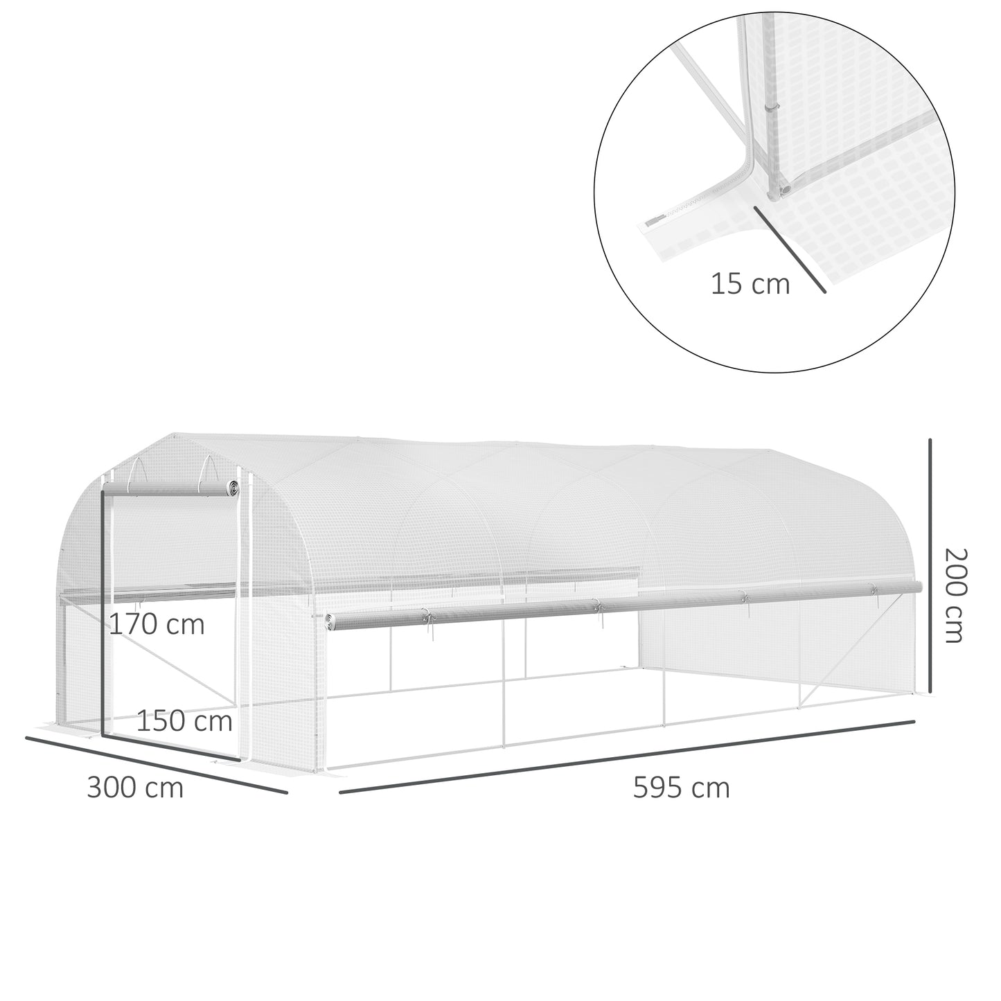 Outsunny 6 x 3 x 2m Walk-in Polytunnel Greenhouse, Zipped Roll Up Sidewalls, White