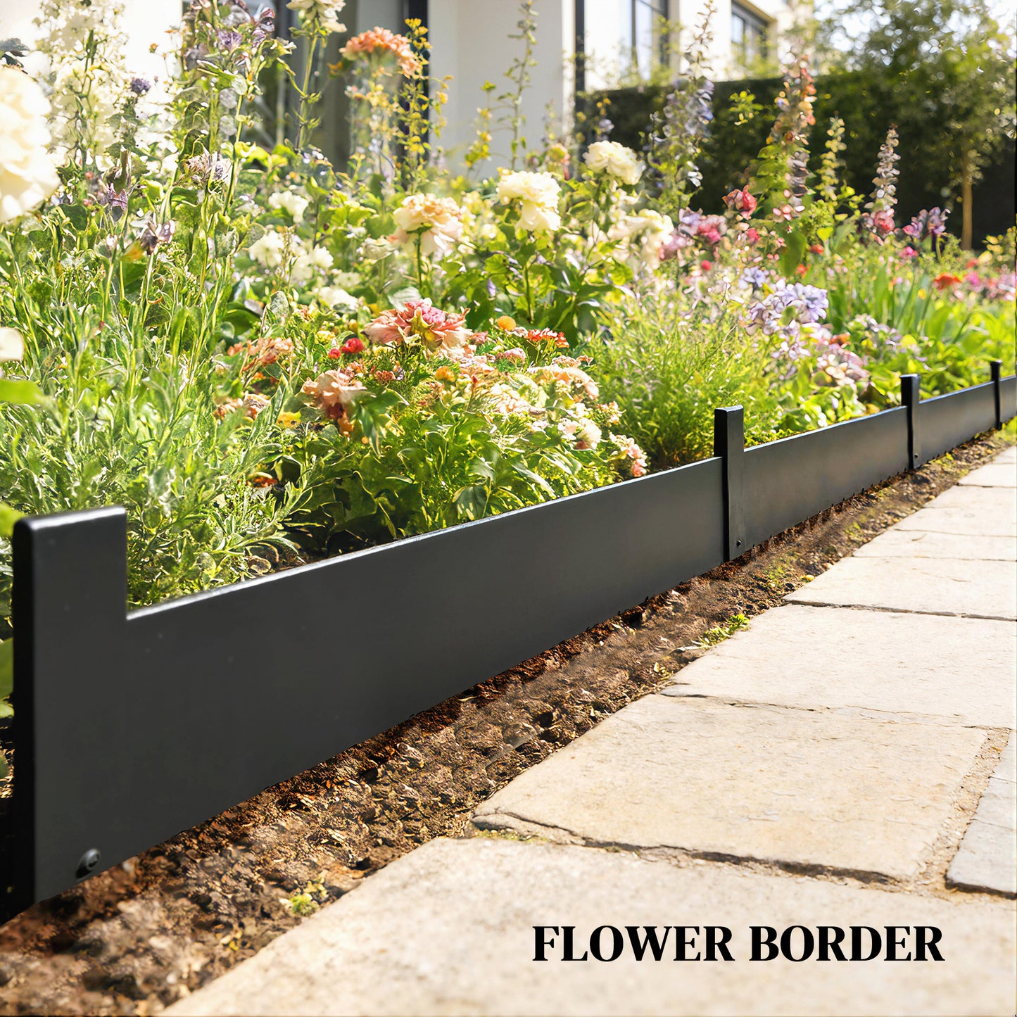 Outsunny 5pcs Garden Fence, Metal Picket Fence Panels, 115x15cm, Black