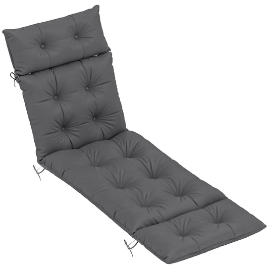 Outsunny Sun Lounger Cushion, 190x56x10cm, UPF20+ 220gsm Fabric, 6 Ties, Dark Grey