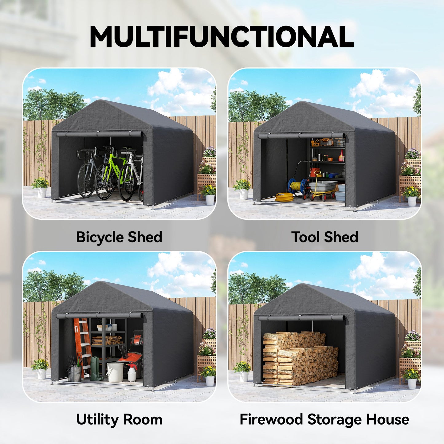 Outsunny Portable Garden Storage Shed Metal Frame Dark Grey