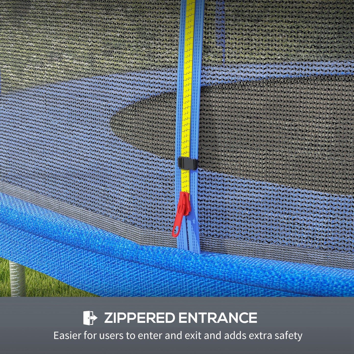 SPORTNOW 8ft Trampoline Net Replacement with 6 Plastic Pole Covers, Weather-Resistant with Zipped Entrance, Poles Not Included, Blue