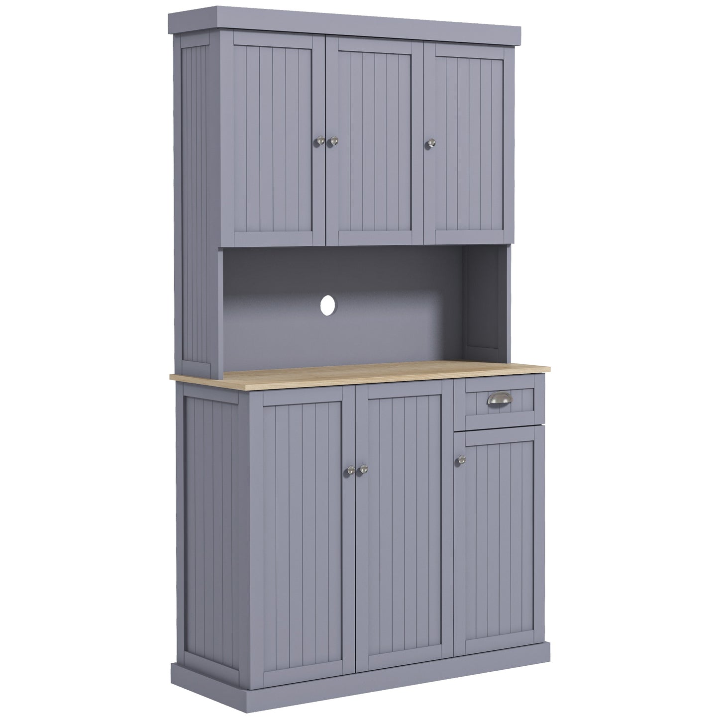 HOMCOM 180cm Freestanding Kitchen Cabinet, Modern Storage Cupboard with Open Countertop, Drawer and 6 Doors, Grey