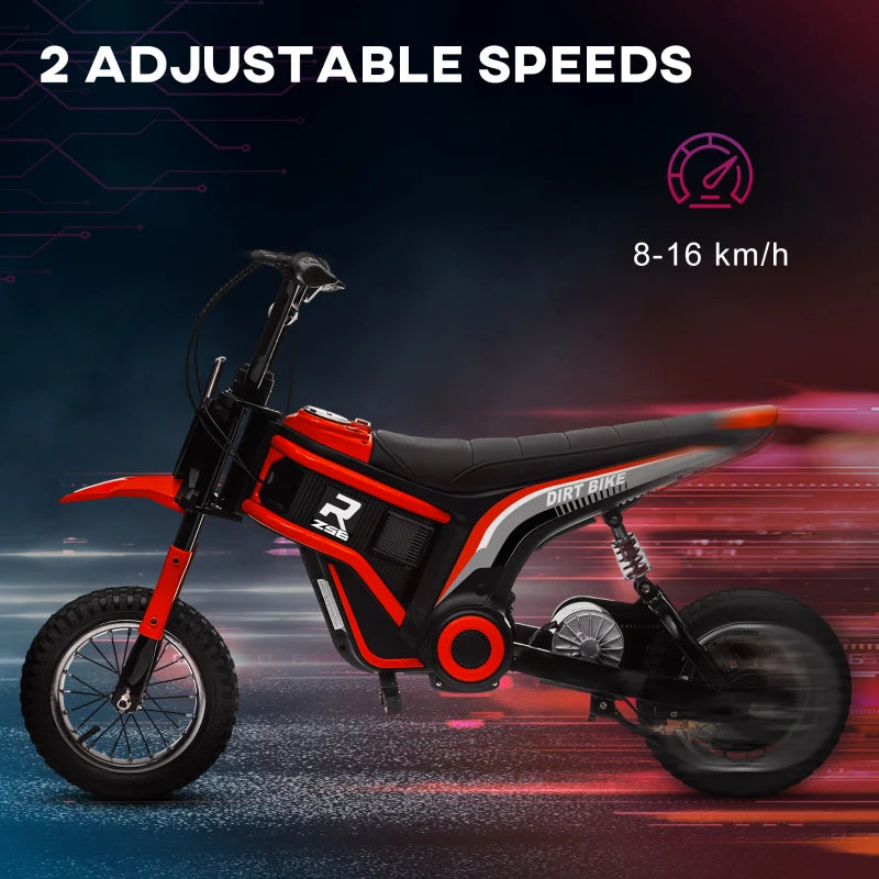 HOMCOM 24V Electric Motorbike, Dirt Bike with Twist Grip Throttle, Music, Horn, 12" Pneumatic Tyres, 16km/h Max Speed - Red