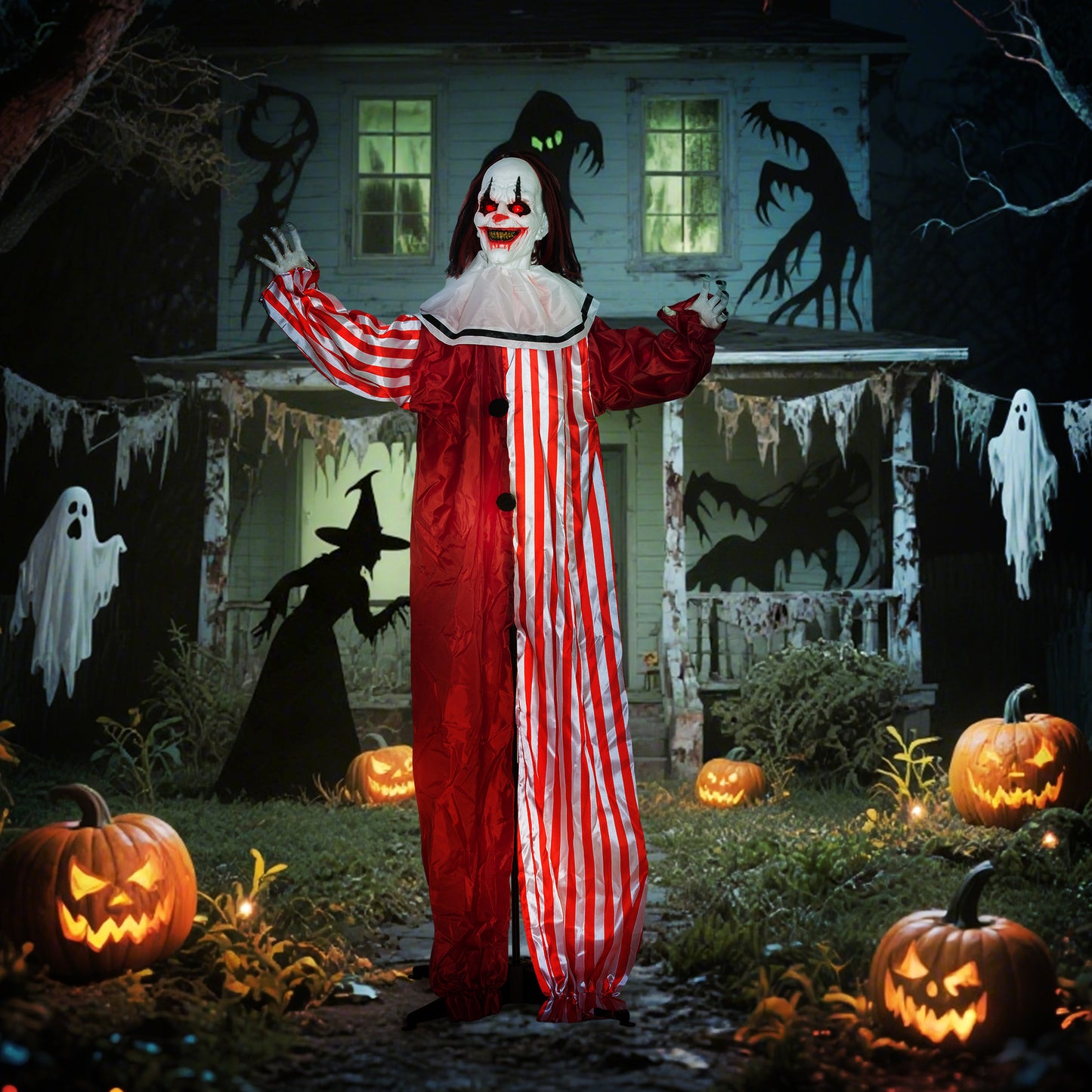 Outsunny 165 cm Life Size Halloween Animated Clown, Sound Activated with Light Up Eyes, Moving Body, Battery Operated Indoor Props, Red