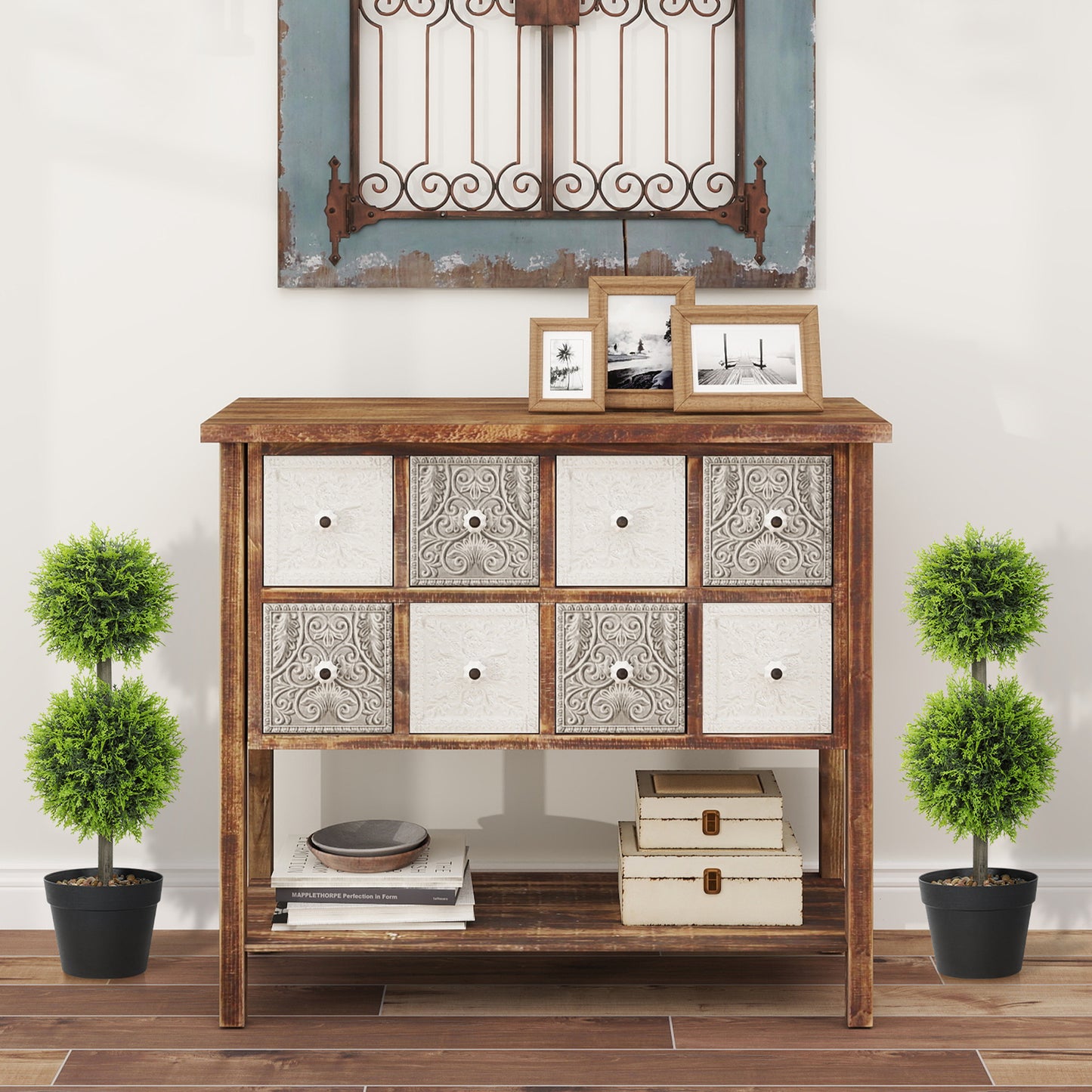 HOMCOM Set of 2 Decorative Artificial Plants, 60cm Faux Topiary Cypress Ball Trees with Pot and Pebbles, Fake Plants for Decor, Green