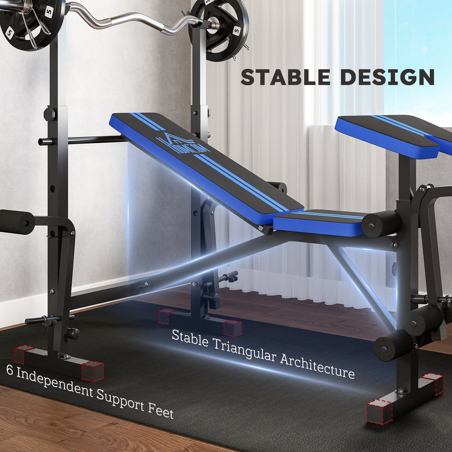 HOMCOM Adjustable Weight Bench with Leg Developer & Barbell Rack for Strength Training, Multifunctional Home Gym Workout Station, Blue
