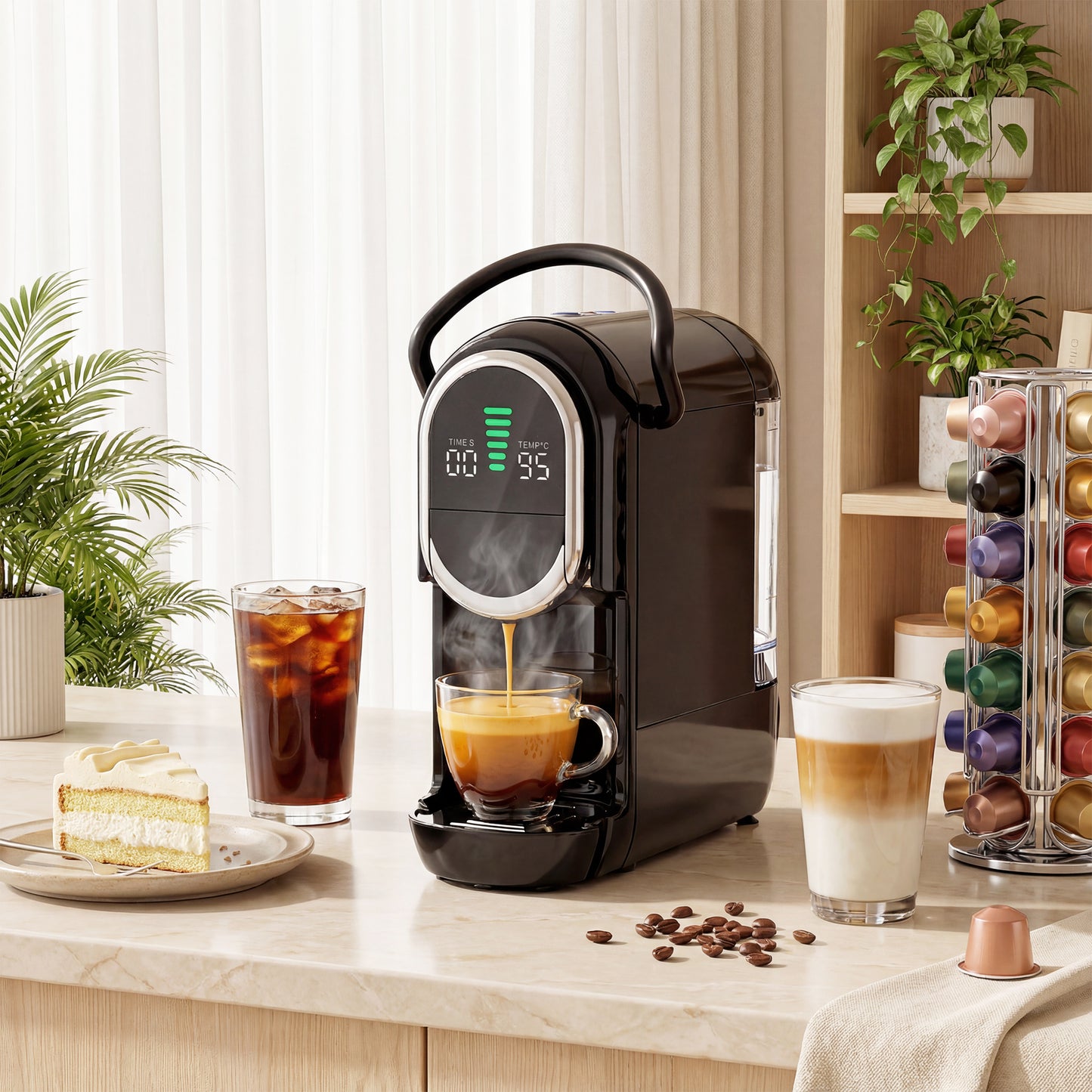 HOMCOM Pod Coffee Machine for Nespresso, Dolce Gusto Capsule & Ground Coffee, Small Semi Automatic Coffee Maker 0.6L
