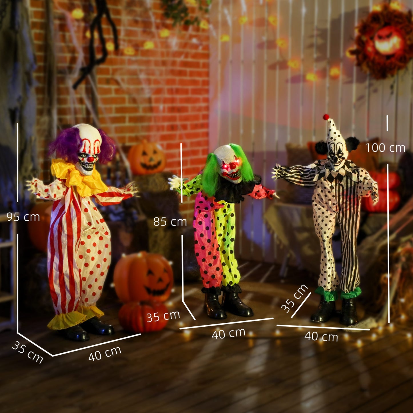 Outsunny Life Size Stackable Halloween Animated Clown, Red Light Up Eyes, Sound Activated, Battery Operated Indoor Party Prop, Halloween Decor, Scary, Red