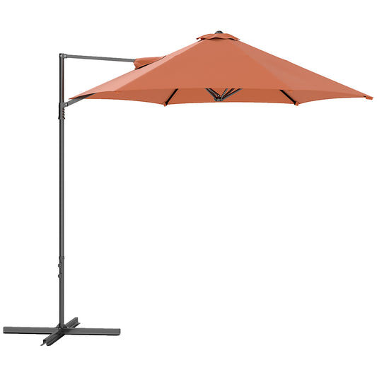 Outsunny 2.5M Garden Cantilever Parasol, Offset Roma Patio Umbrella Hanging Sun Shade Canopy Shelter with 360° Rotation and Cross Base, Orange