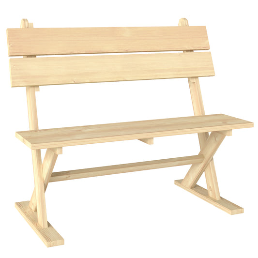 Outsunny 2 Seater Wooden Garden Bench, Fir Wood Loveseat with Slatted Seat & Sloping Back, Natural Finish
