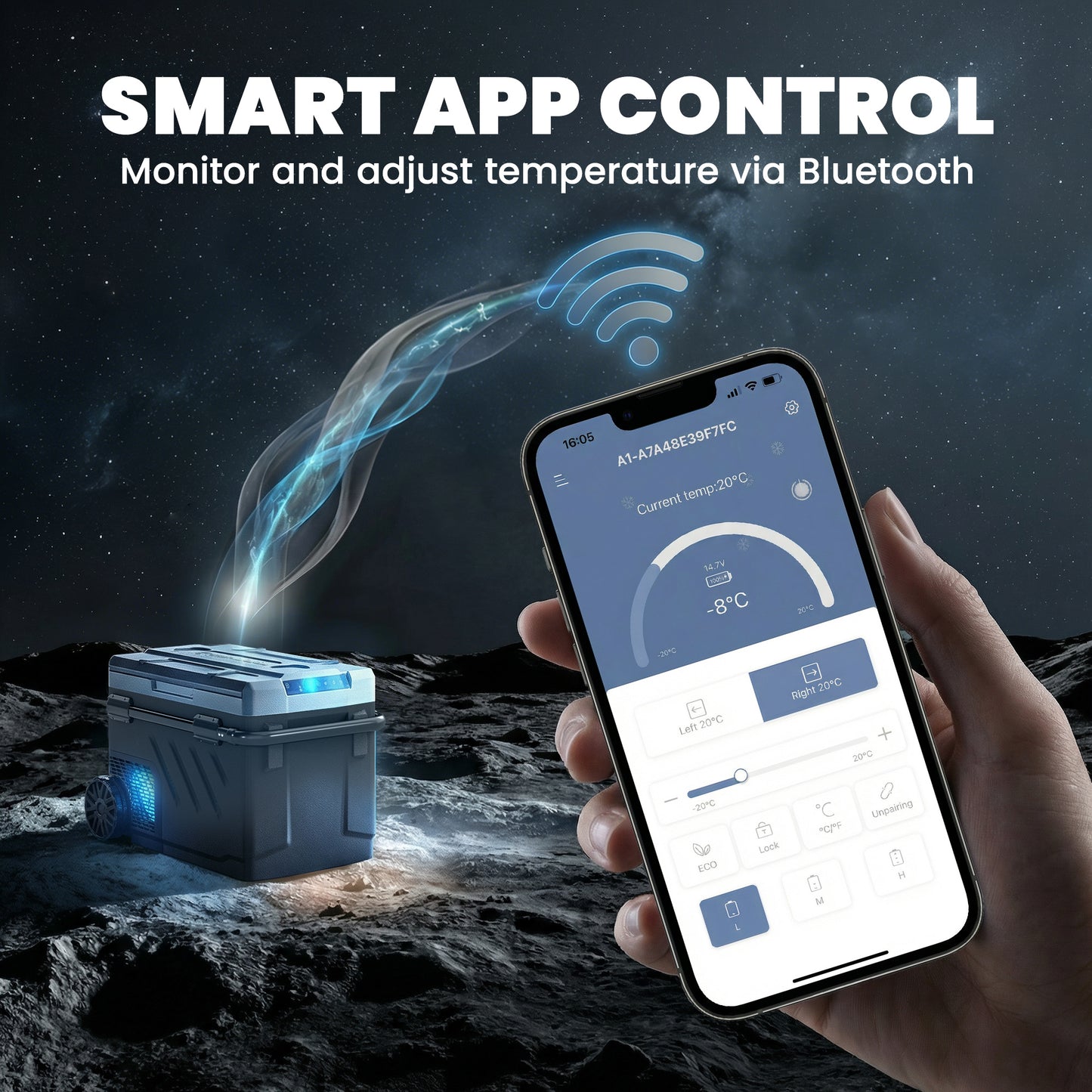 Outsunny 40L Compressor Car Fridge Freezer, Dual Zone Camping Refrigerator with App Control, Telescopic Handle, -20°C-20°C