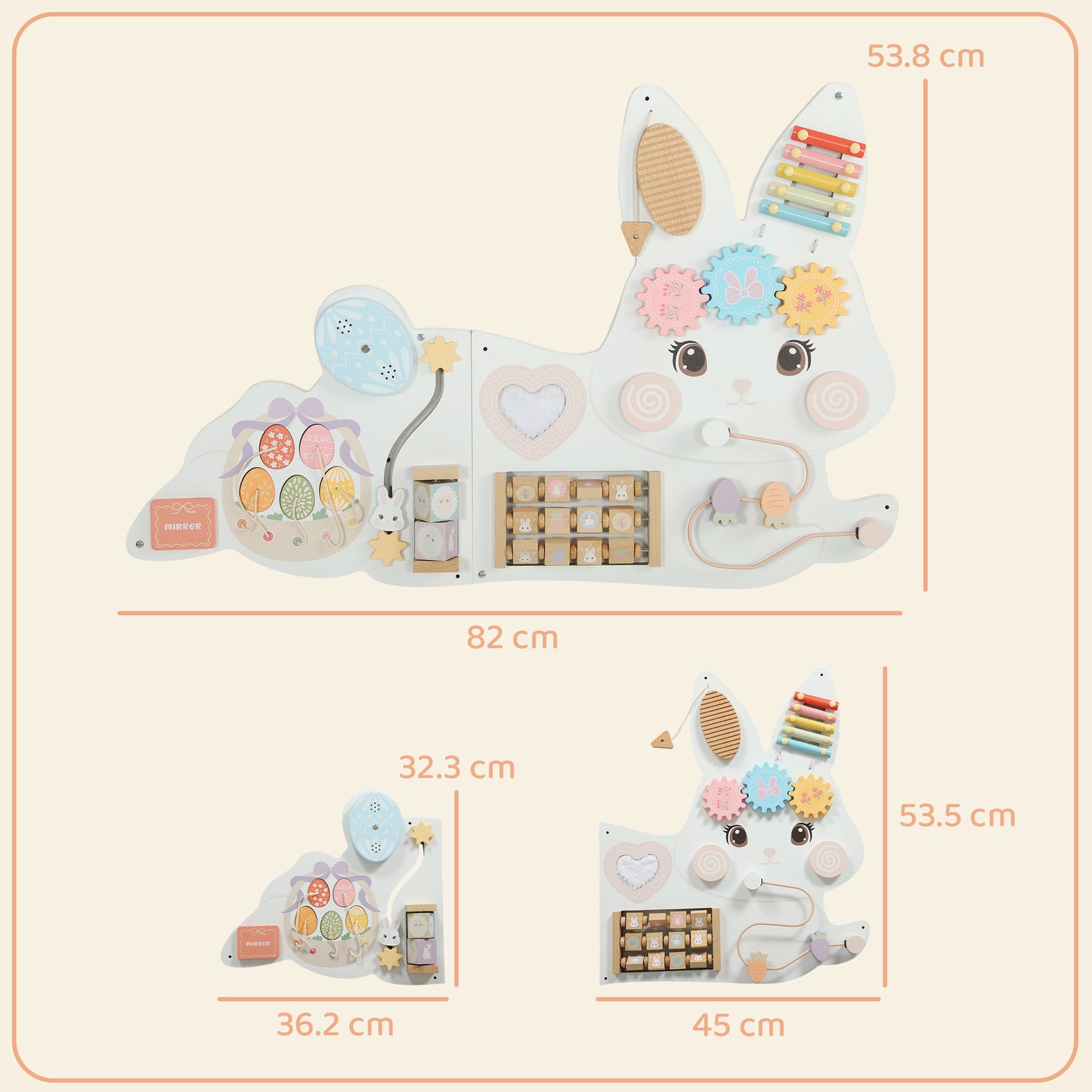 AIYAPLAY Easter Bunny Busy Board Panels, Montessori Wall-Mounted Toddler Learning Activity Centre for Living Room Kids Room White
