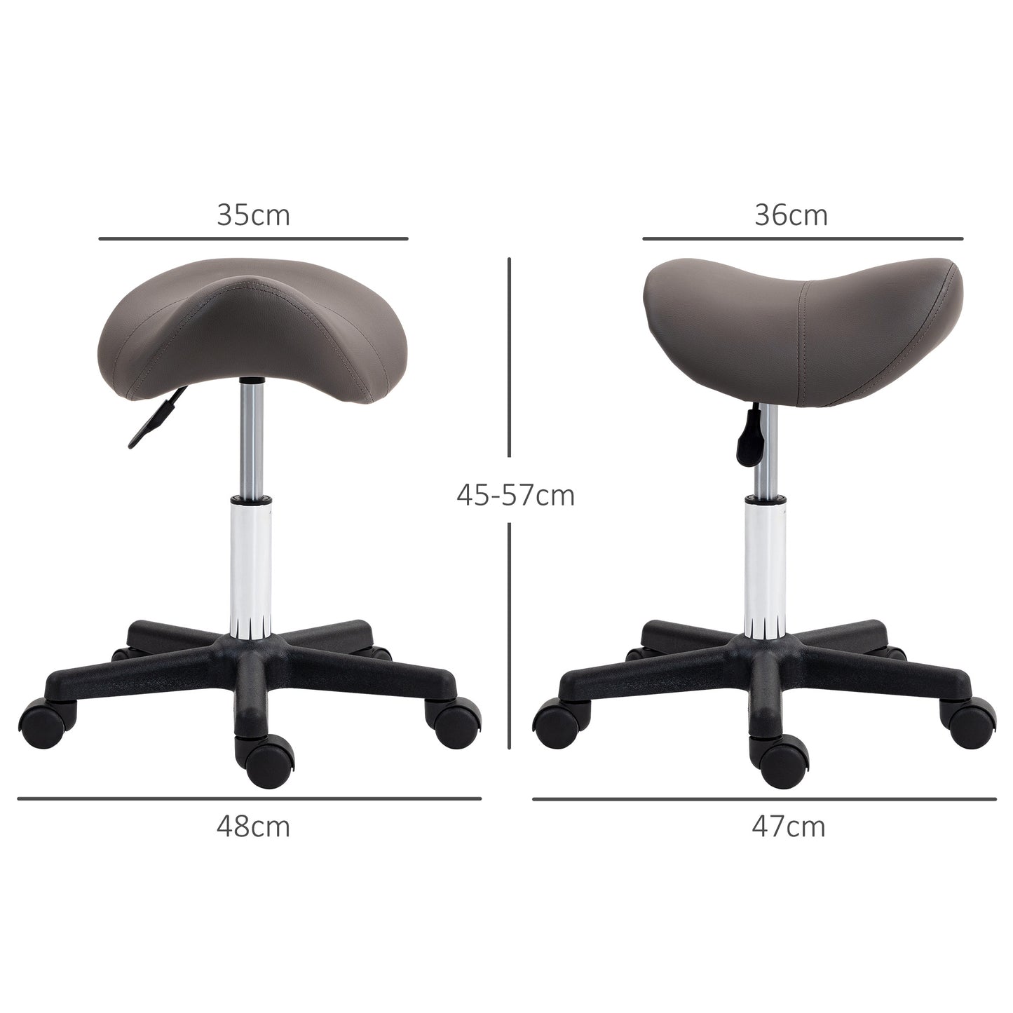 HOMCOM Saddle Stool, PU Leather Adjustable Rolling Salon Chair with Steel Frame for Massage, Spa, Beauty and Tattoo, Grey