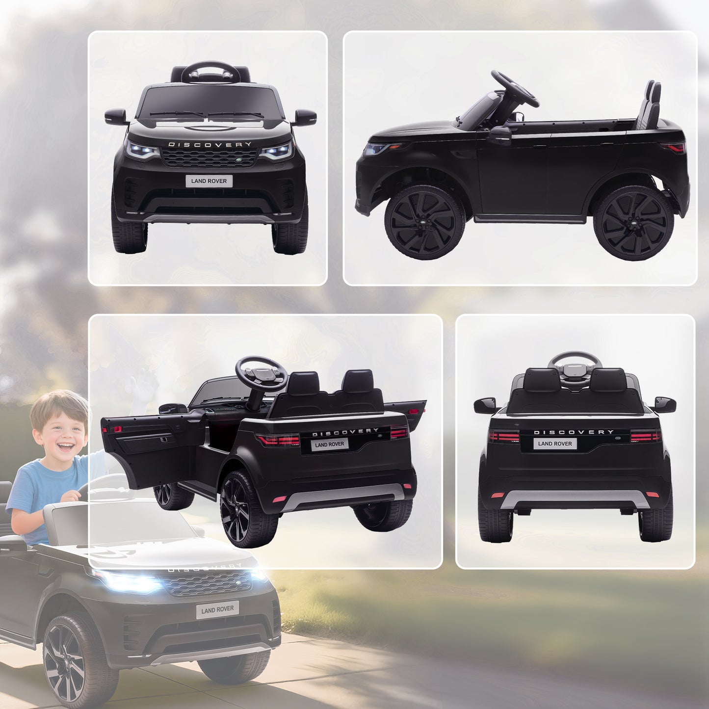 AIYAPLAY Land Rover Discovery Licensed 12V Kids Electric Car with Remote, 4 Wheel Suspension, Slow Start, Lights, Music, Black