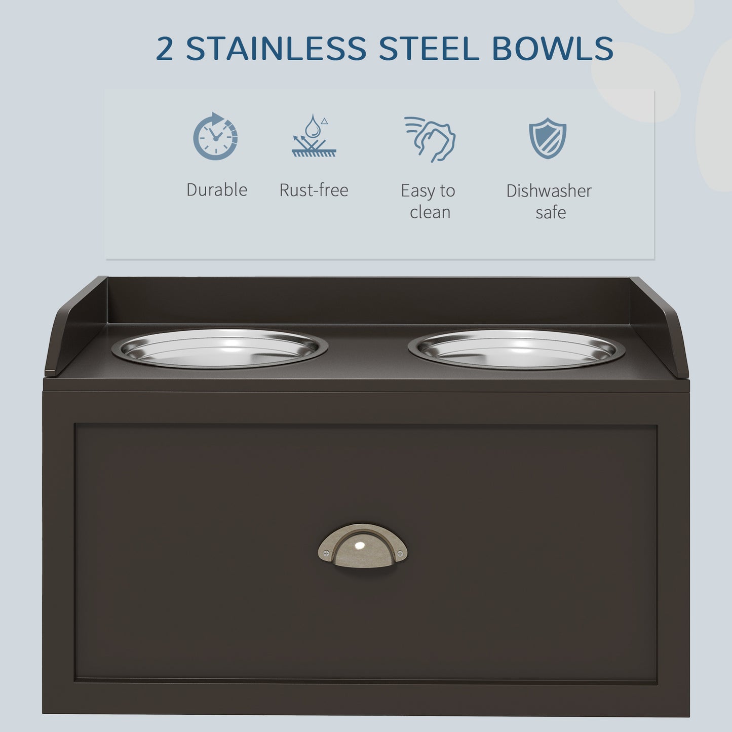 PawHut Stainless Steel Raised Dog Bowls, with 21L Storage Drawer for Large Dogs - Brown