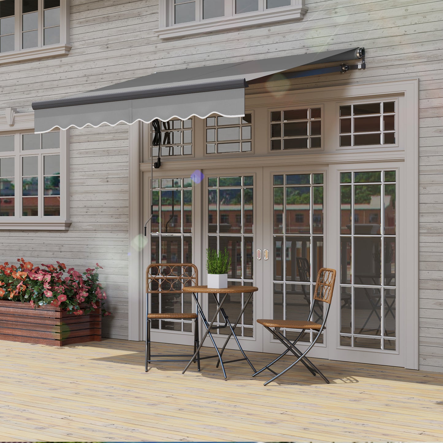 Outsunny Electric Awning, 2.5 x 2m, Remote Control, Aluminium Frame, UV30+ Sun Shade Canopy for Garden Patio or Window, Dark Grey