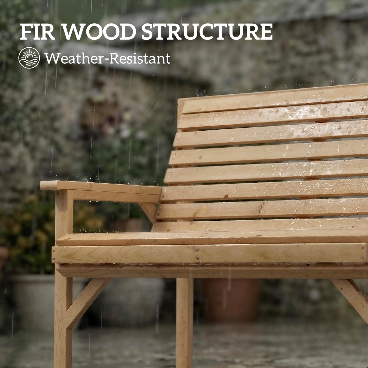 Outsunny 2 Seater Wooden Garden Bench, Slatted Patio Bench with Armrest and Backrest, Outdoor Furniture for Indoor