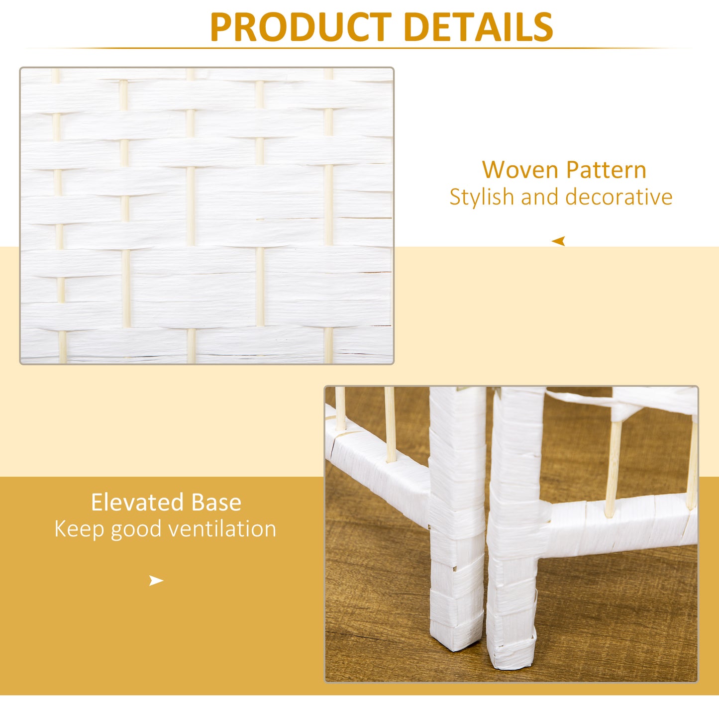 HOMCOM 6 Panel Folding Room Divider, Privacy Screen, Paravent Partition Separator for Living Room, Bedroom, White