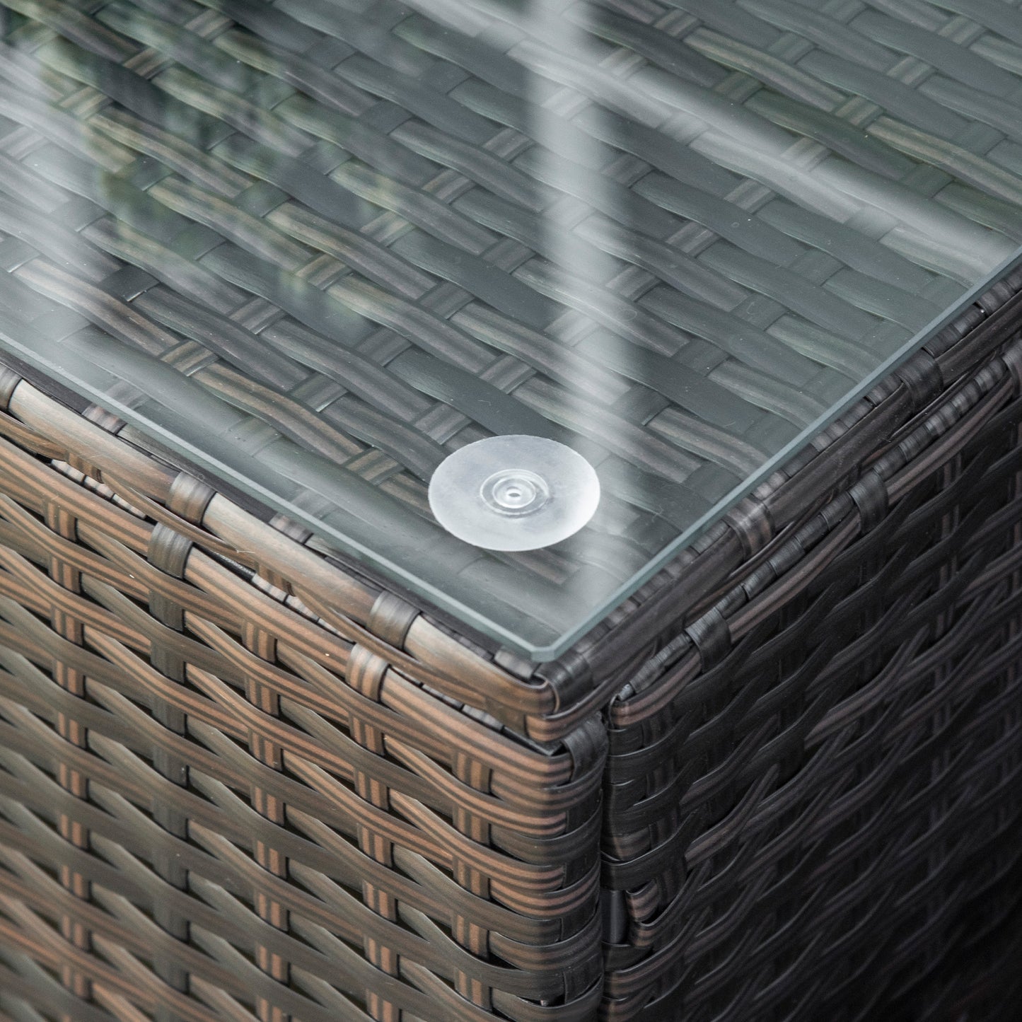 Outsunny Rattan Coffee Table with Glass Top Brown