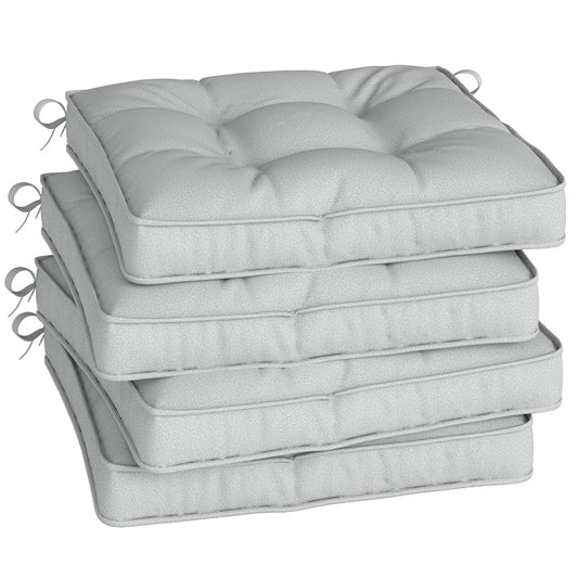 Outsunny Set of 4 Garden Seat Cushion with Ties, 42 x 42cm Replacement Dining Chair Seat Pad, Light Grey
