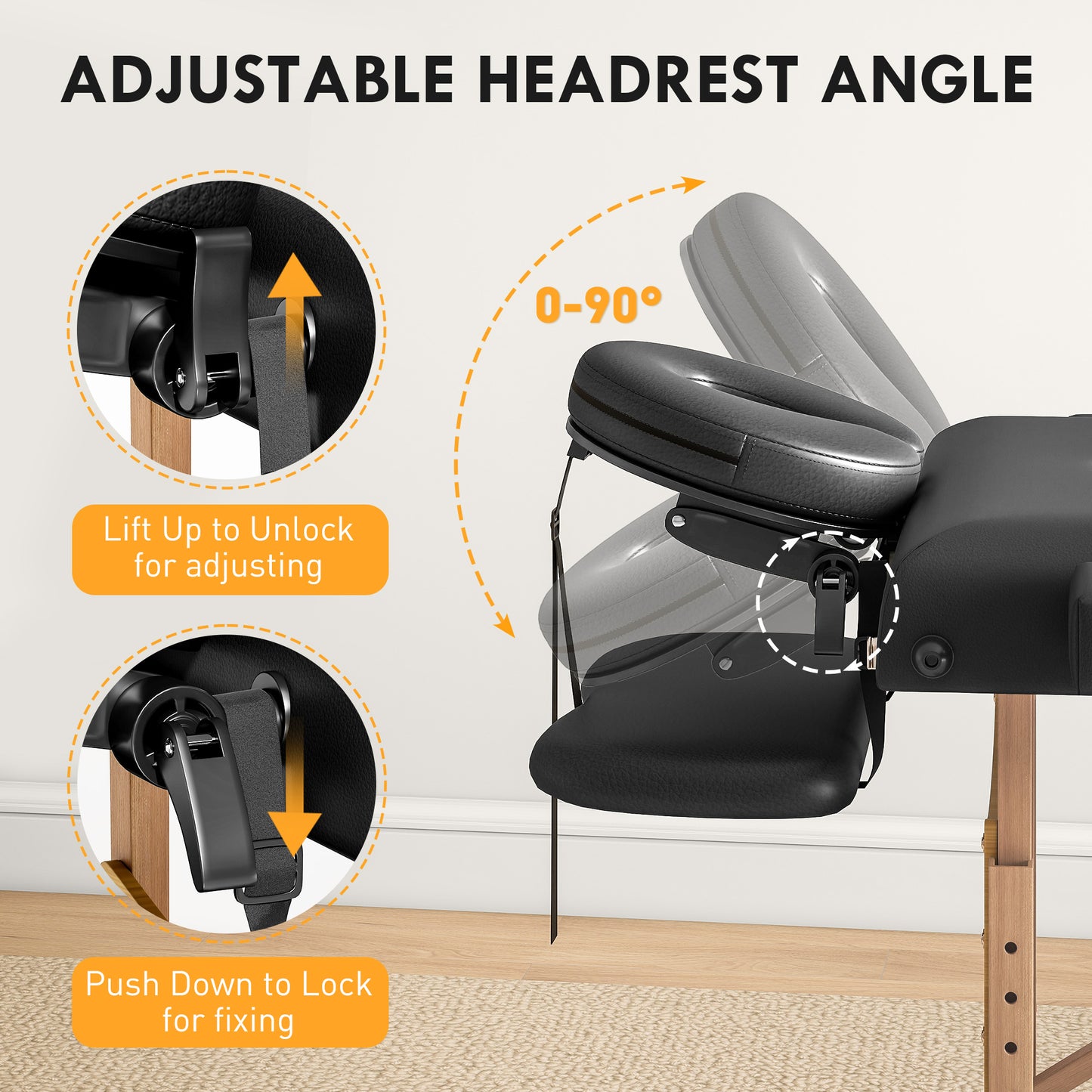 HOMCOM Foldable Massage Table with Beech Wood Legs - Black