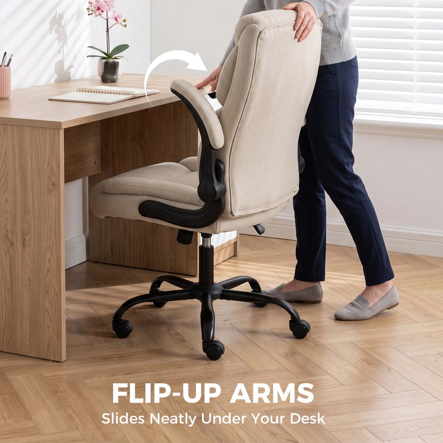 HOMCOM Office Chair, Executive Desk Chair with Flip-up Armrest, Thick Padding, 360 Degree Swivel, Cream White