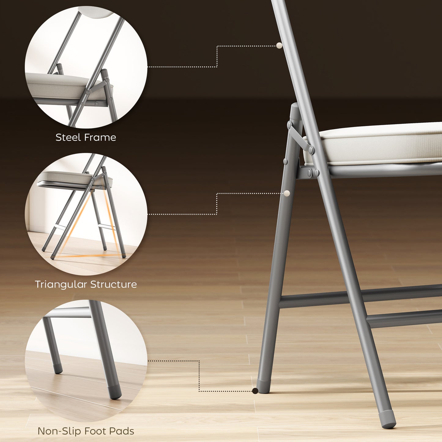 HOMCOM Set of Four Folding Corduroy Seat Chairs, Cream