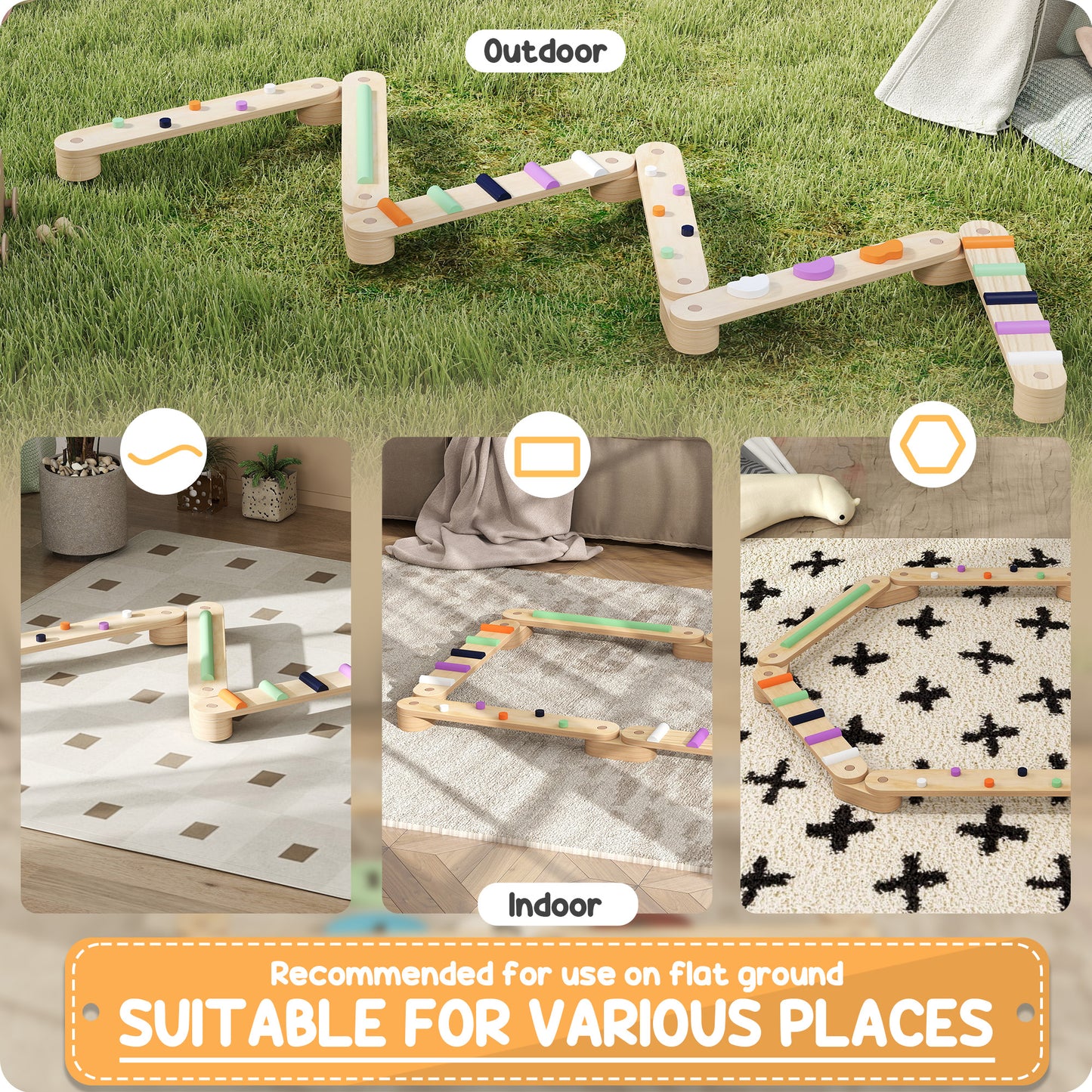 AIYAPLAY Wooden Balance Beam for Kids Build Coordination Agility and Strength