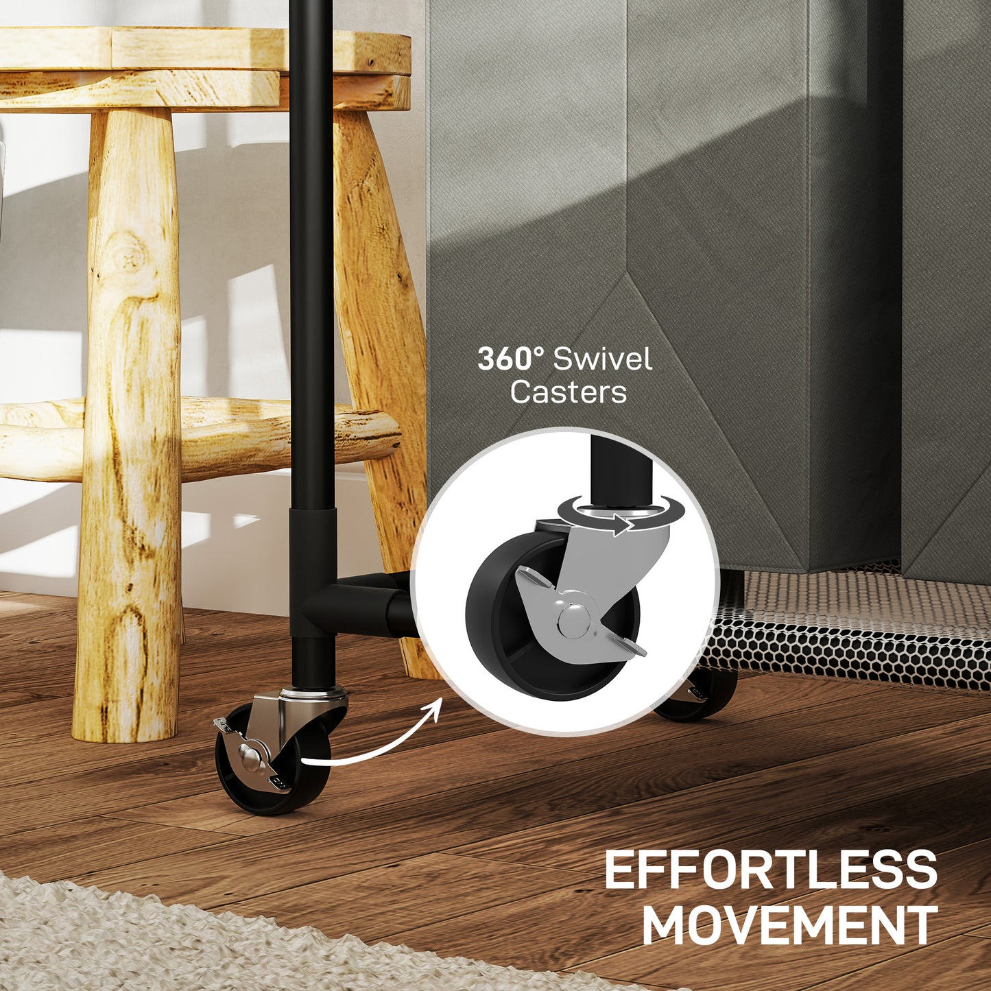 HOMCOM Laundry Sorter, Rolling Basket with Hanging Rail & 3-Bag Organizer for Bedroom/Bathroom, 88-149.5L x 40W x 167H cm, Dark Grey