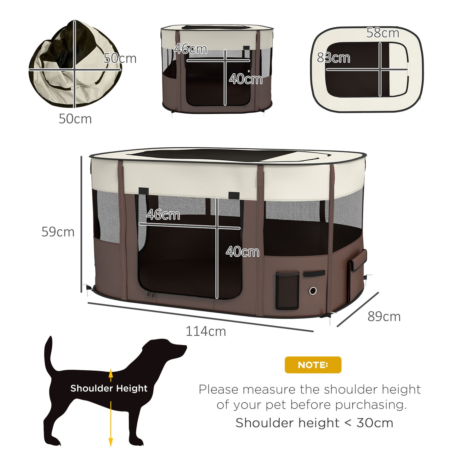 PawHut Foldable Dog Pen with Storage Bag for Indoor/Outdoor Use Brown - Large