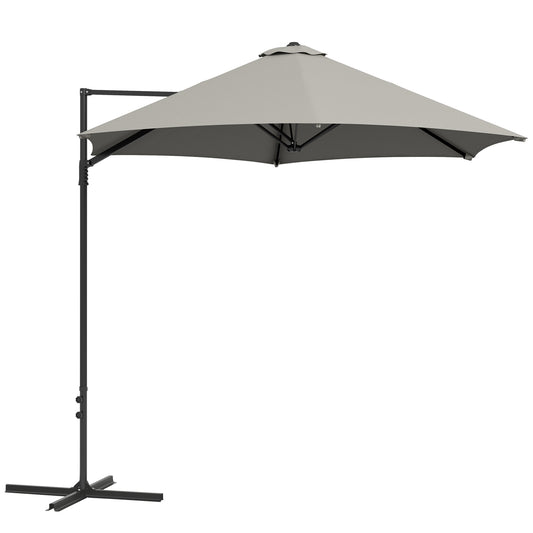 Outsunny 2.5M Garden Cantilever Parasol, Offset Roma Patio Umbrella Hanging Sun Shade Canopy Shelter with 360° Rotation and Cross Base, Light Grey