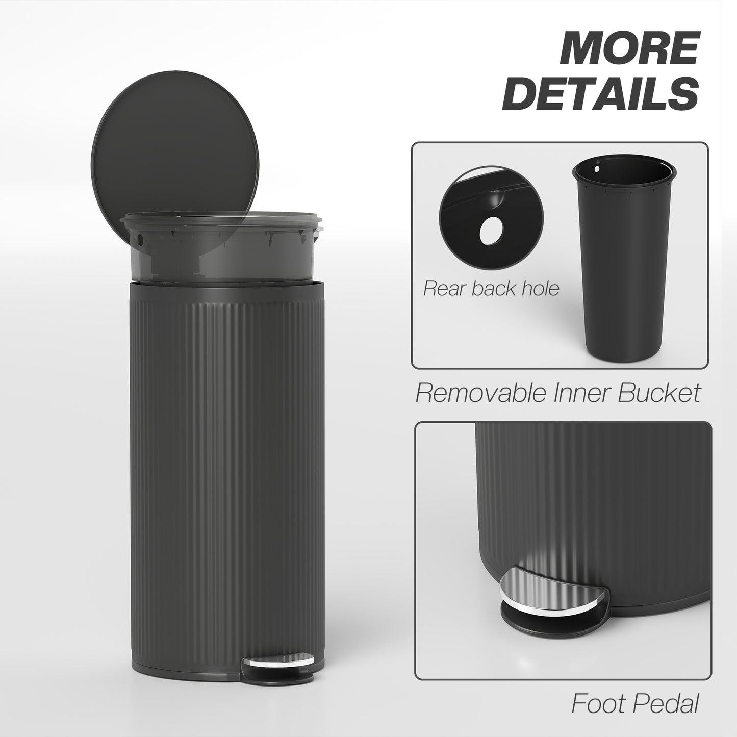 HOMCOM 30L Pedal Kitchen Bin with Soft Close Lid and Removable Inner Bucket, for Kitchen, Office, Home, Black