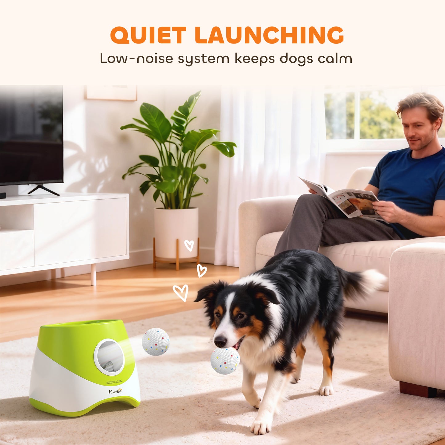 PawHut Automatic Dog Ball Launcher with 5 ETPU Tennis Balls 2.3", 3 Distance Settings 6m/10m/12m, Green