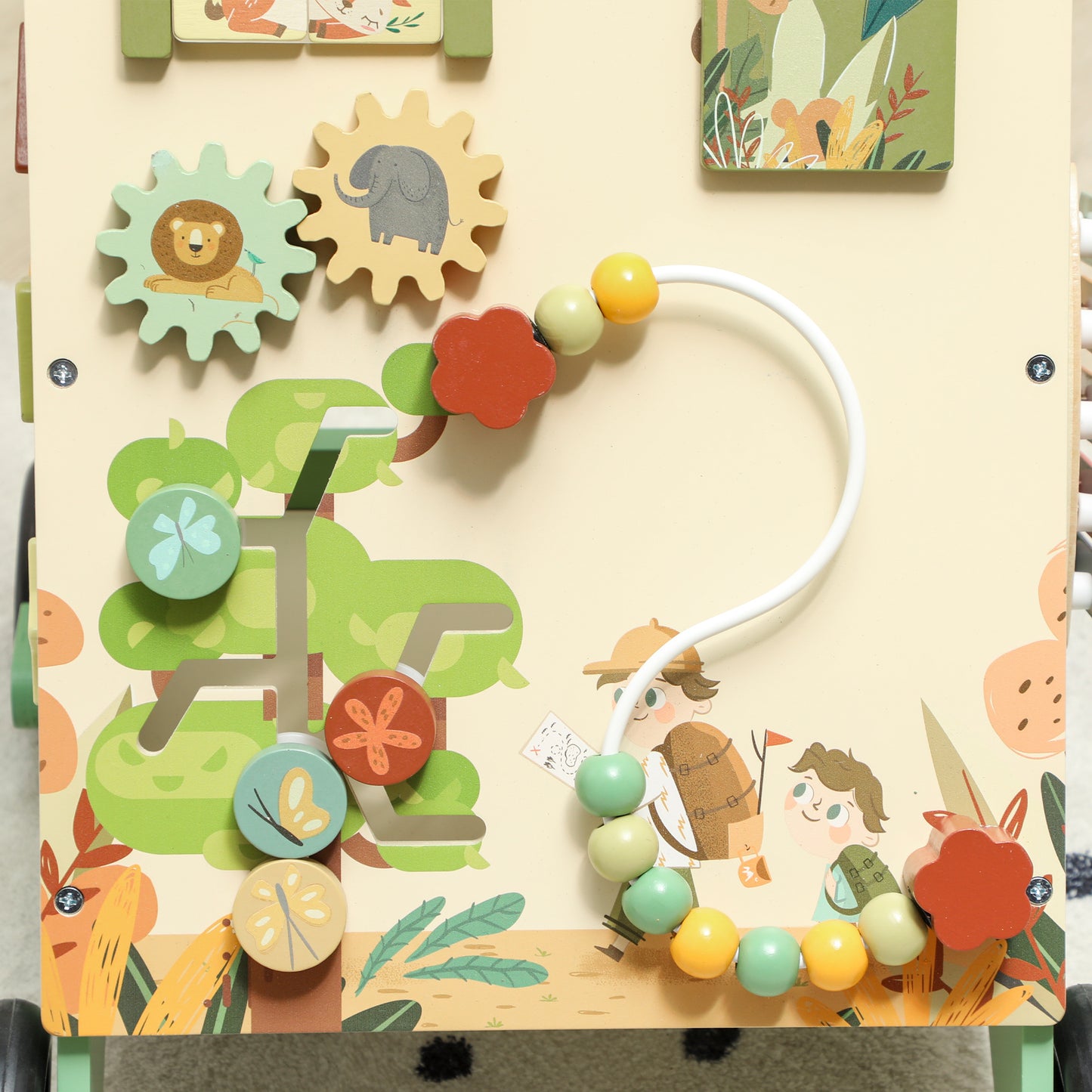 AIYAPLAY Wooden Baby Walker, Push Along Walker Toys with Speed Control, Xylophone, gears and Bead Maze, Green