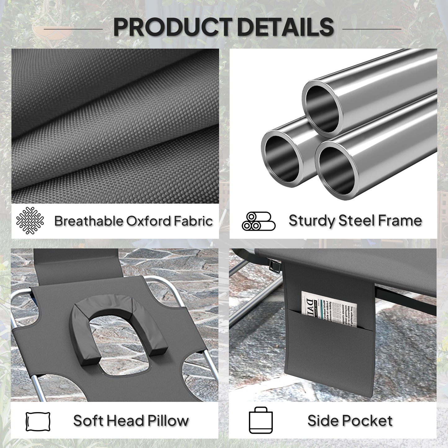 Outsunny Reclining Face Hole Sun Lounger - Dark Grey