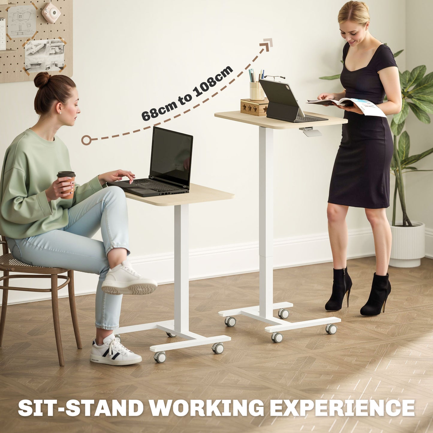 Vinsetto Movable Standing Desk, Adjustable Sit-Stand Design with Crank, Natural Wood