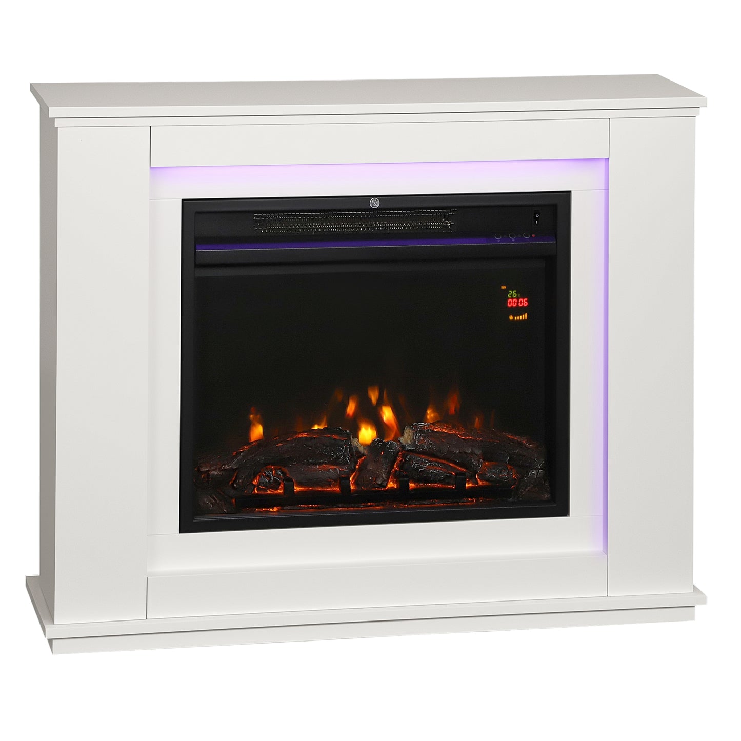 HOMCOM Electric Fireplace with 12 Flame Colours, 5 Brightness Levels, 1000W/2000W, Remote & Timer, Covers 30 m², Mantel Inset, White